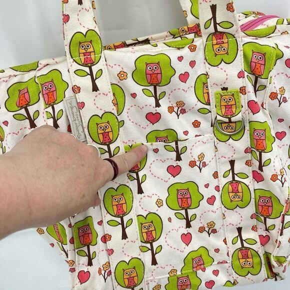 Sugarbooger Owl Tree Print Tote Shoulder Bag Lined Pockets Canvas Green - Picture 4 of 16